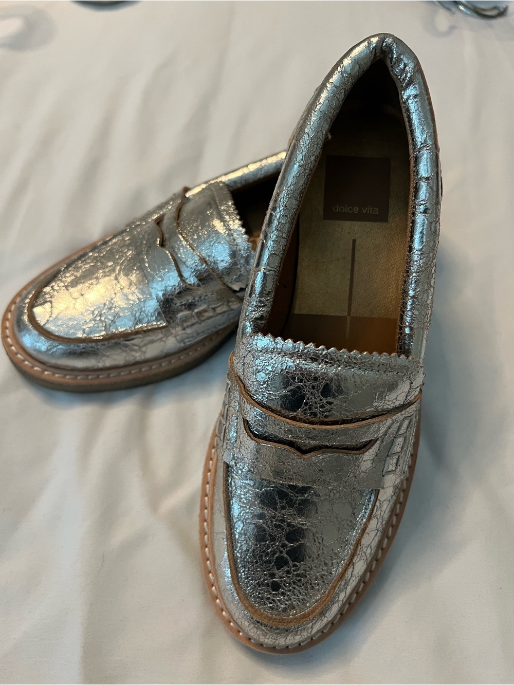Dolce Vita Metallic Silver Penny Loafers